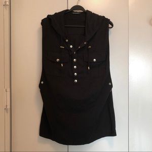Balmain sleeveless hoodie w/ gold buttons